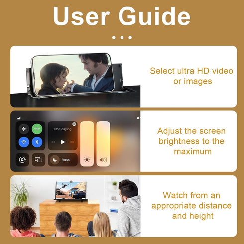 KUVPIUS 3D Phone Screen Magnifier, HD Screen Amplifier Fresnel Lens Eye Protection, Foldable Pull-Out Screen for Movies