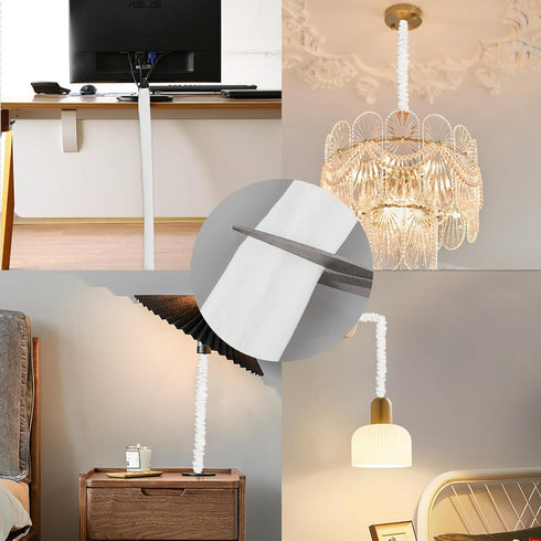 2 39.37 inches NICENEEDED PCS Chandelier Fabric Cord Cover, White Chandelier Chain CoverChain Cable Sleeve, Velvet