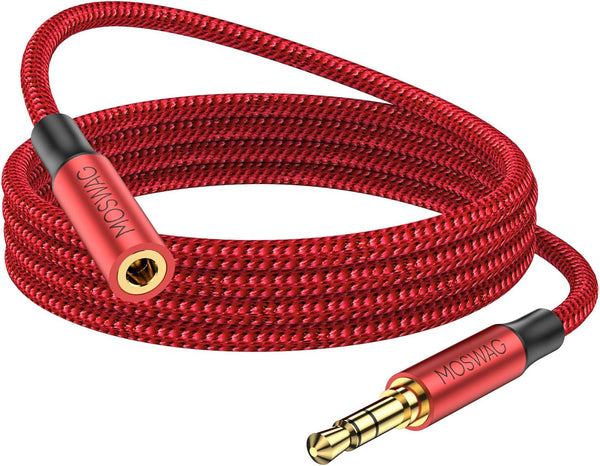 MOSWAG 3.28FT/1Meter 3.5mm Extension Cable, Audio Male to Female Stereo Extension Adapter, Nylon Braided Cord for
