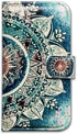 Case for iPhone XR, Green Circular Mandala Leather Flip Wallet Cover with Card Slot Holder Kickstand