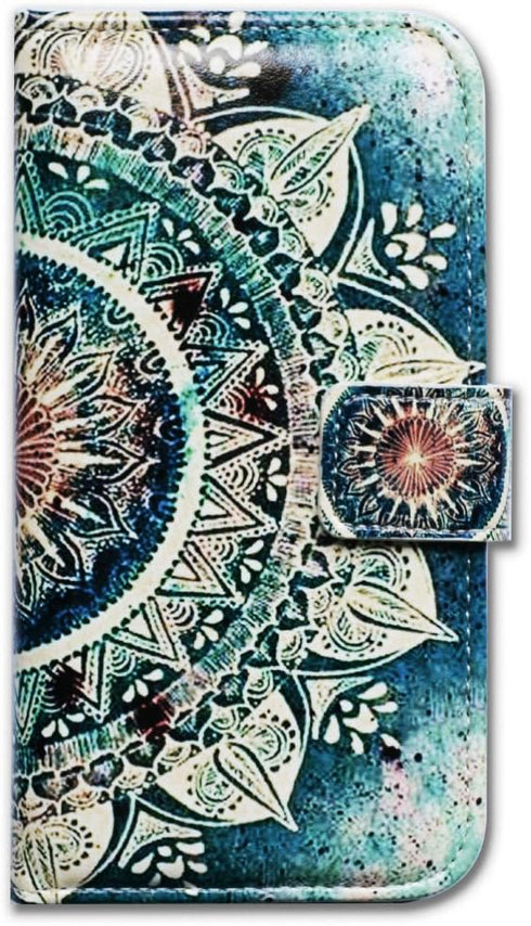 Case for Galaxy S10e, Green Circular Mandala Wallet Flip Folio Leather Cover with Credit Card Holder for Samsung