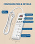 DEWENWILS 8 (4 Timed/4 6ft 15A, Outlet Power Strip with Timer Always On), Indoor Digital Outlet for Reptile Light