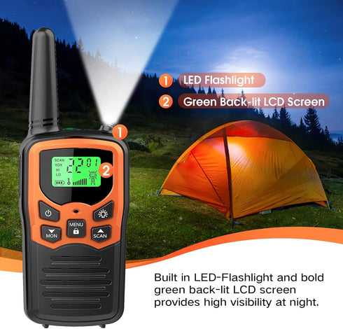 MOICO Long Range Walkie Talkies for Adults, 22 FRS Channels, Family Walkie Talkie with LED Flashlight, LCD Display,