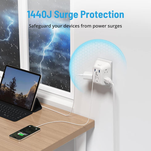 TROND 2 Prong Power Strip USB, 5 Outlet Splitter with 3 USB Ports (1 USB C), 2 to 3 Prong Outlet Adapter, Wall Mount