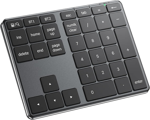 iClever Number Pad, Aluminum Wireless Number Pad for Multi Devices, USB-C Rechargeable, Compatible with Laptop, Mac, PC