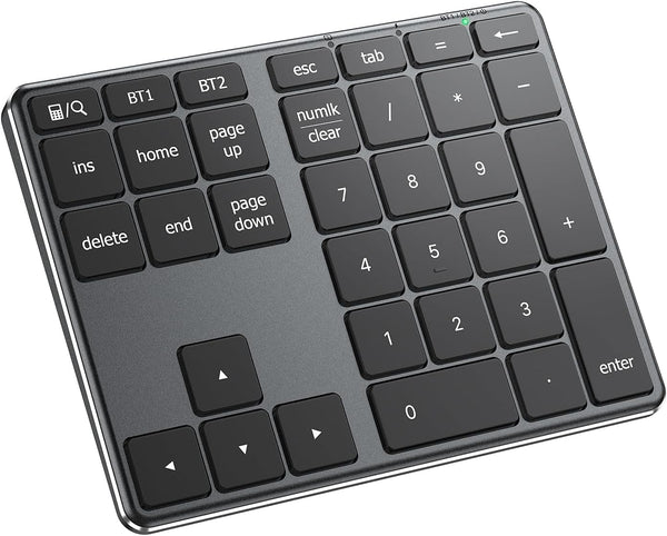 iClever Number Pad, Aluminum Wireless Number Pad for Multi Devices, USB-C Rechargeable, Compatible with Laptop, Mac, PC