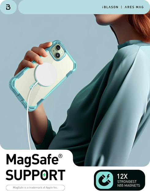 i-Blason Ares Case for iPhone 15/14/13 (6.1'') - Rugged Clear Bumper, Built-in Screen Protector, MagSafe Compatible