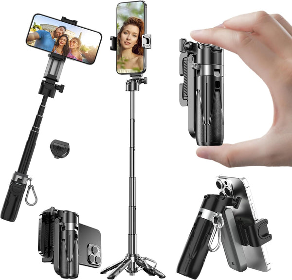 EUG-PRODUCTS Mini Selfie Stick Tripod, Extendable Grip Phone Tripod with Detachable Remote Pocket