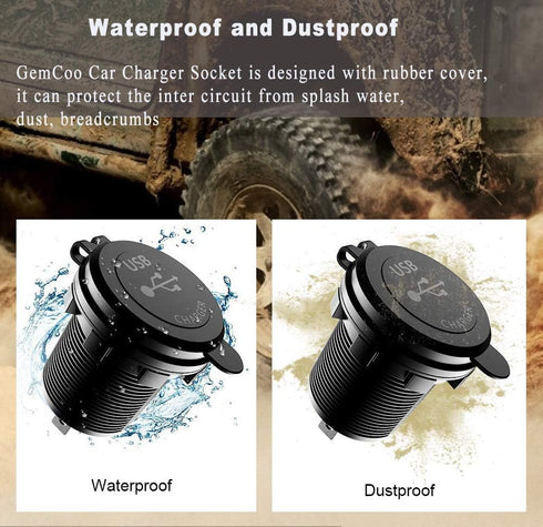 Quick Charge 3.0 Dual USB Car Charger Socket with Touch Switch 12V/24V 36W for Marine, Boat, Motorcycle, Truck, Golf