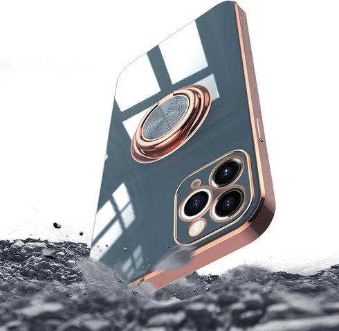 Omorro Pink iPhone 11 Pro Case - Built-in Rotation Ring Kickstand Cover with Luxury Shiny Plating Rose Gold Edge