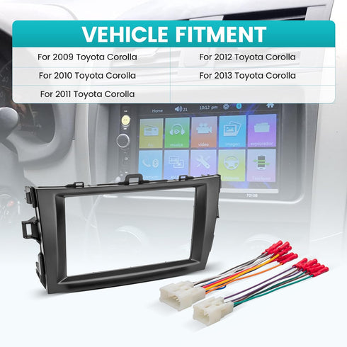 2009-2013 NuIth Double DIN Radio Installation Dash Kit W/Radio Wire Harness for Toyota Corolla, Aftermarket Radio Dash