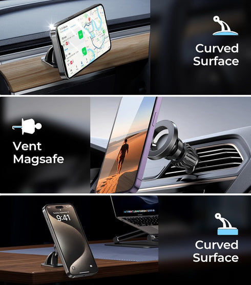 AREDAN for MagSafe Car Mount, 2-in-1 Dashboard & Air Vent Phone Holder, Strong Adhesive, 360° Rotation, Compatible with