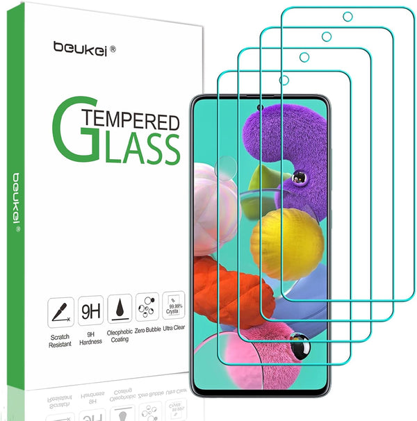 (4 Pack) Tempered Glass Screen Protector for Samsung Galaxy A53 5G / A52 / A51, Touch Sensitive, Case Friendly