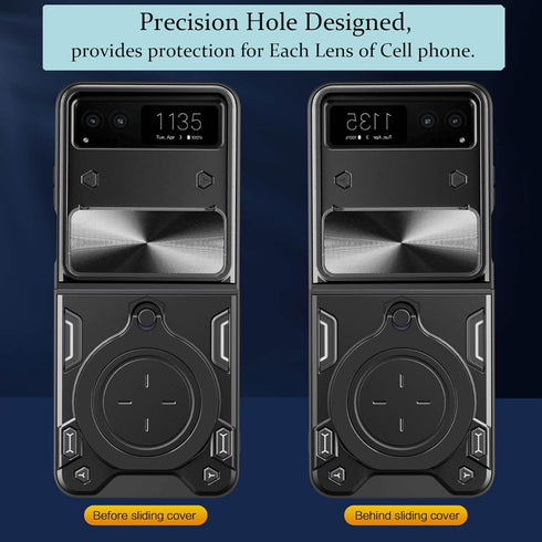 for Motorola razr 2023 Case, Metal Ring Holder Stand Cover with Camera Protector, Full Protection Shockproof (Black)