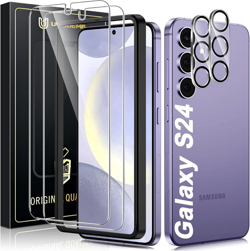UniqueMe Samsung Galaxy S24 Screen Protector 2+2 Pack: Diamond Hardness, Anti-Explosion, Fingerprint Unlock, Camera
