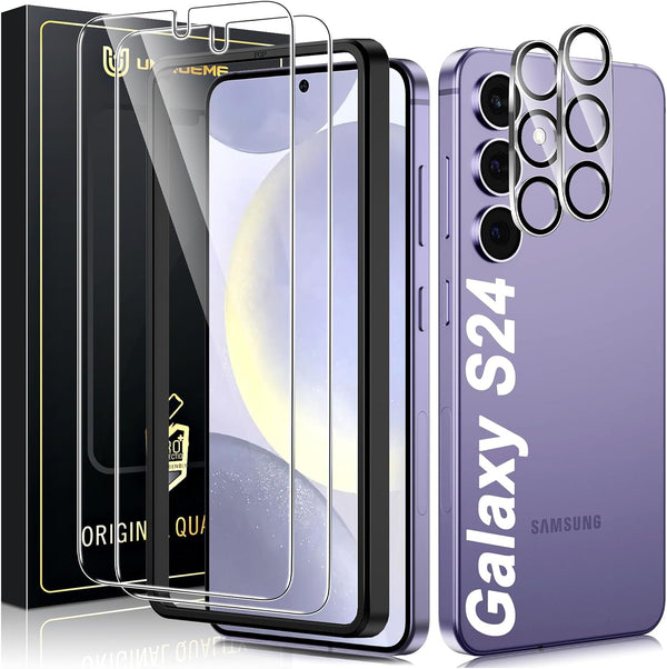 UniqueMe Samsung Galaxy S24 Screen Protector 2+2 Pack: Diamond Hardness, Anti-Explosion, Fingerprint Unlock, Camera