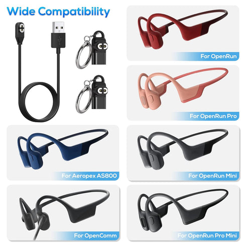 3.3ft Charging Cable Replacement for AfterShokz Aeropex AS800/OpenComm/OpenRun/OpenRun Pro, Magnetic Fast Charger Cord for Shokz Aeropex Bone Conduction Headphones with 2 Pack Type-C Adapter