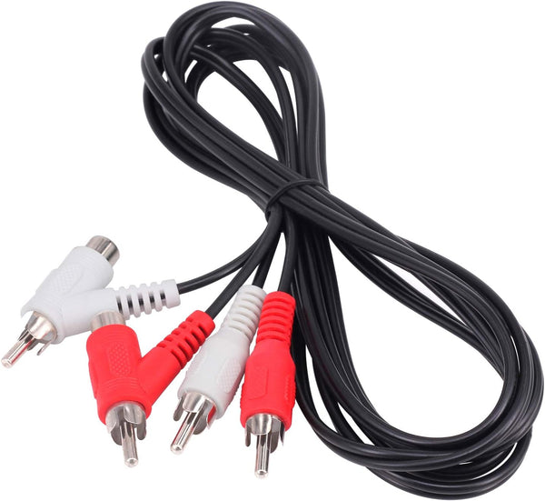 RCA Audio Piggyback Extender Cable - 5Ft 2 RCA Male to 2 RCA Male + RCA Female Piggyback Extension Audio Video AV