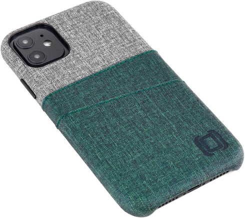 Dockem Wallet Case for iPhone 11 - Built-in Metal Plate for Magnetic Mounting & 2 Card Holders, Green & Grey