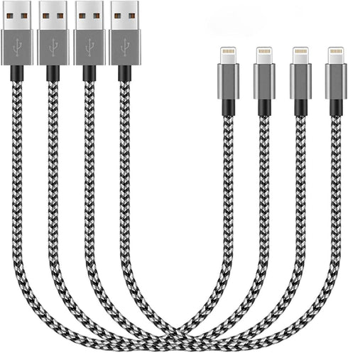 4-Pack Short iPhone Charger Cable 1FT, Braided Lightning to USB Fast Charger for iPhone 12 Pro Max/11/X/8/7/6S Plus,