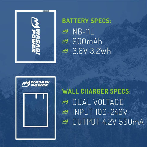 Wasabi Power Battery and Charger (2-Pack) for Canon NB-11L, NB-11LH, PowerShot A2300 IS