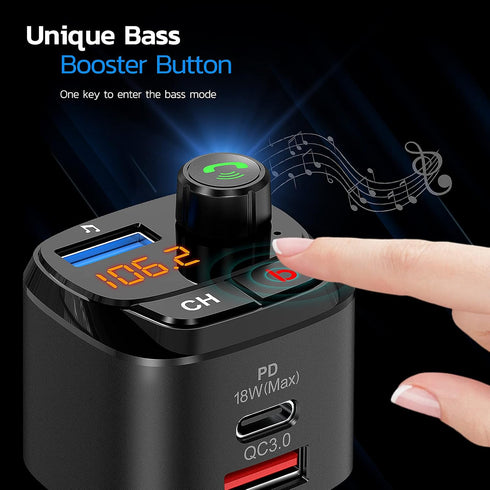 Nulaxy Bluetooth 5.0 FM Transmitter for Car, QC3.0 & USB-C PD 18W Wireless Radio Adapter with Bass Booster, Hands-Free