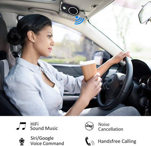 Hands Free Cell Phone Car Kit, Bluetooth 5.0 in Car Speakerphone with Visor Clip, Siri Google Voice Command Support,Built in Mic, Support 2 Phones Connected, Bluetooth Car Speaker for Safe Driving