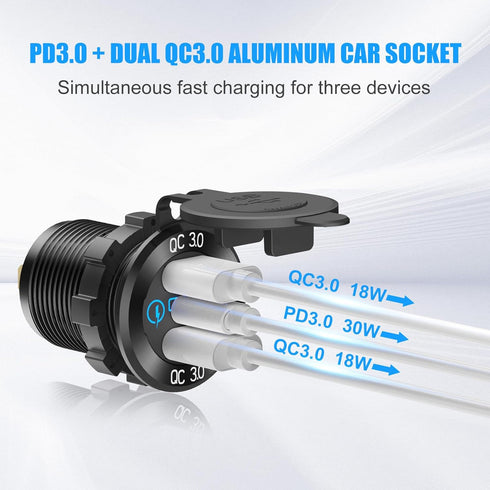 4 in 1-12V USB Outlet RV Accessories, PD3.0 & Dual QC3.0 Car USB Port Aluminum Charger with Lighted 150W Socket