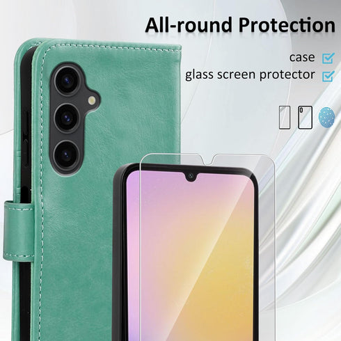 MONASAY Mint Wallet Case for Samsung Galaxy A25 5G, RFID Blocking, Flip Folio Leather, with Glass Screen Protector &