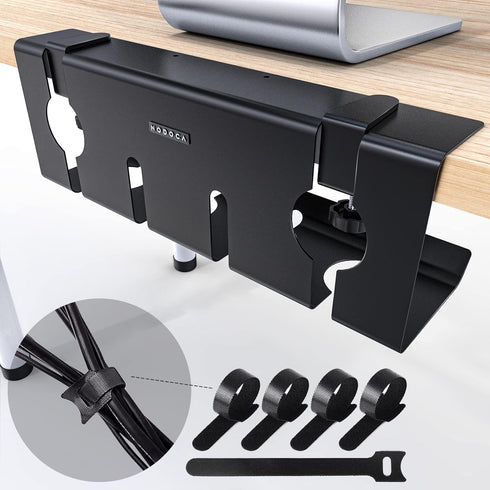 NODOCA No Drill Under Desk Cable Management Tray, 17'' Wire Organizer, Punch-Free Clamp on, Black