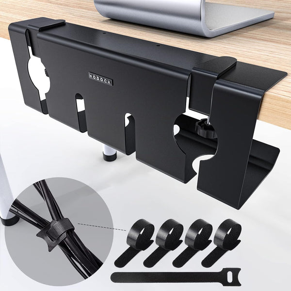 NODOCA No Drill Under Desk Cable Management Tray, 17'' Wire Organizer, Punch-Free Clamp on, Black