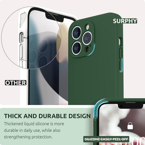 SURPHY Compatible with iPhone 13 Pro Case with Screen Protector, Liquid Silicone Phone Case, Clover Green, 6.1 inch