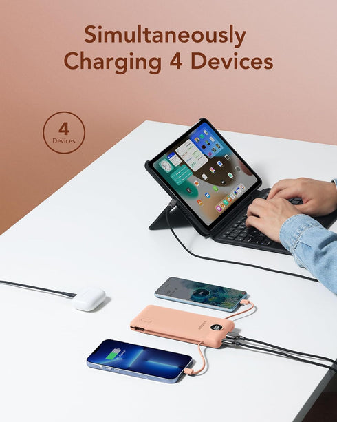 VEGER Portable Charger for iPhone, Built-in Cables and Wall Plug, 10000mAh Slim Fast Charging USB C Power Bank