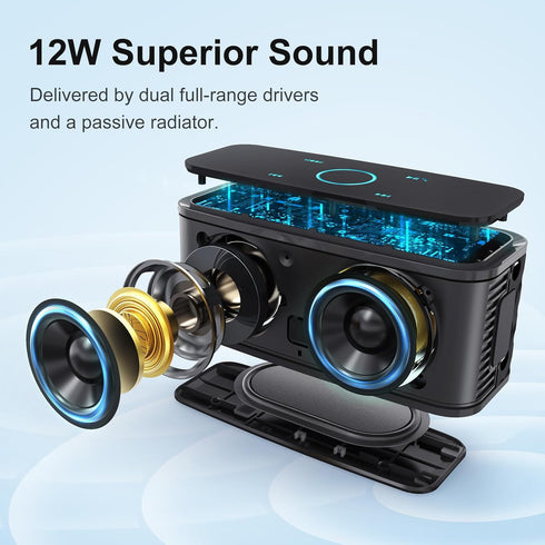 DOSS SoundBox Touch Wireless Bluetooth Speaker, 12W HD Sound, IPX5 Waterproof, 20H Playtime, Touch Control, Bluetooth
