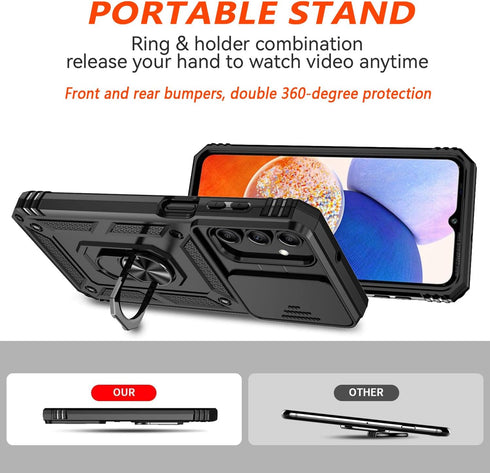 Case for Galaxy A15 5G, Samsung Galaxy A15 Case with Camera Cover & 2 Pcs Screen Protectors, Shockproof Kickstand