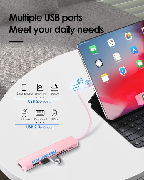 LENTION USB C Hub with 100W Charging, 4K HDMI, Dual Card Reader, Compatible with MacBook Pro and More