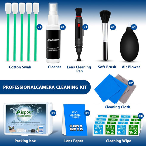 10-in-1 Camera Lens Cleaning Kit, Includes Lens Cleaner, Cleaning Pen, Soft Brush, Camera Accessories