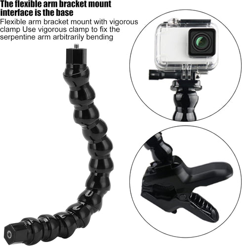 Flexible Camera Mount Arm, 12 Sections Clamp Arm with 1/4in Screw Holes, 11.8 Inches for Action Camera Mounts