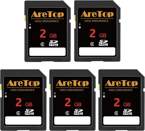 AreTop SD Card 2GB, 5 Pack Class 6 SDHC Memory Card, 5 Pack