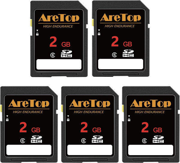 AreTop SD Card 2GB, 5 Pack Class 6 SDHC Memory Card, 5 Pack