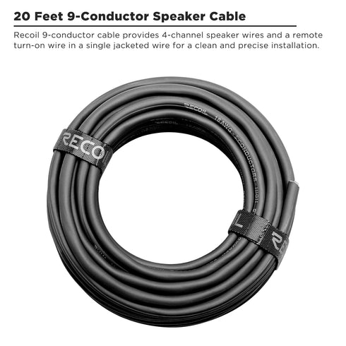 RECOIL 20-Feet 9-Conductor Speaker Cable, 18AWG CCA, Ultra-Flex and Easy Peel Jacket, 4-Channel Wire
