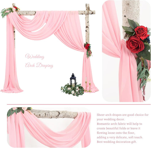 Wedding Arch Draping Fabric, 1 Panel 28"x20ft Pink Chiffon Drapes for Ceremony Decorations