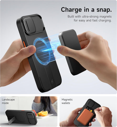 SURITCH 15 6.1 Inch, for iPhone Case with Magnetic Camera Slide Cover and Adjustable Kickstand, Compatible