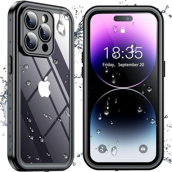 SPIDERCASE Waterproof Case for iPhone 14 Pro, Built-in Lens & Screen Protector, Heavy Duty Protection, Black/Clear