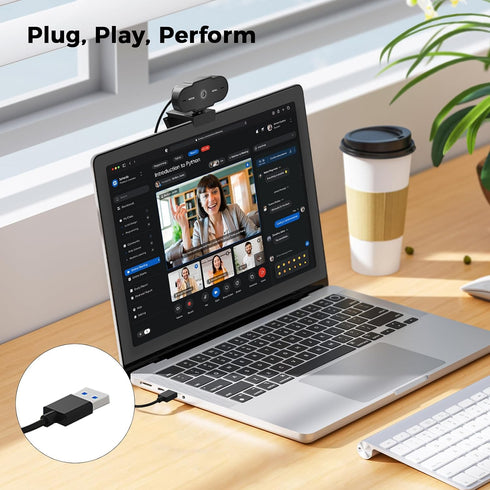 cbeyook 1080P 360 Full HD Webcam with Microphone, Auto Light Correction, Rotatable, Plug & Play, Compatible