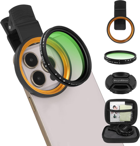 Beysfilter 52MM Variable ND2-32 Filter for Phone, Multi-Coating Clip-On Variable Neutral Density Lens