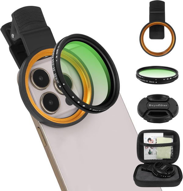 Beysfilter 52MM Variable ND2-32 Filter for Phone, Multi-Coating Clip-On Variable Neutral Density Lens
