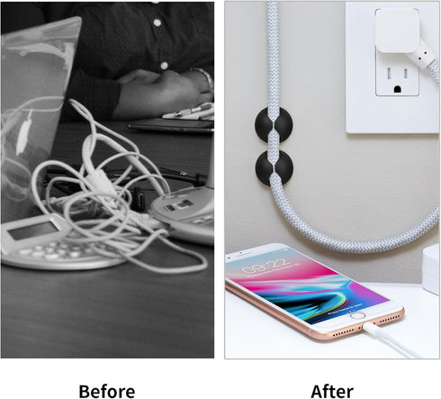Cord Holder Cable Clips, 12PCS Black Organizer, Adhesive Charger Wire Management Keeper for Desk, Office, Nightstand