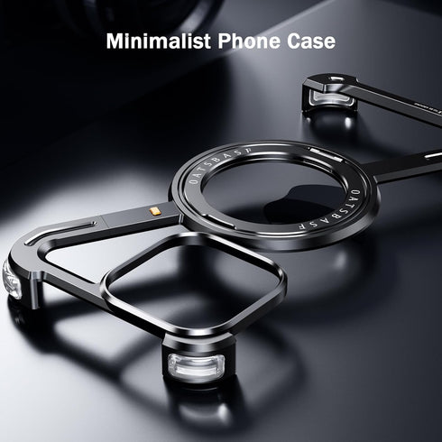 OATSBASF Minimalist Phone Case for iPhone 14 Pro - 360° Rotation Kickstand, Aluminum Metal Frameless Design, Protective