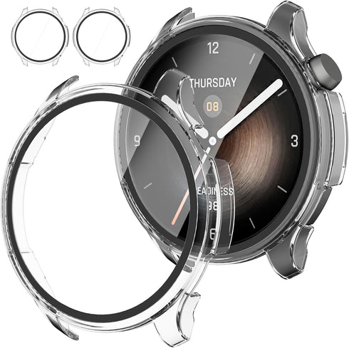 2-Pack Hard PC Bumper Screen Protector Case for Amazfit Balance Smartwatch, Built-in Tempered Glass Film Accessories